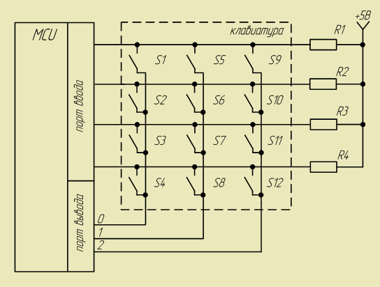 Подключение матричной клавиатуры к параллельному порту. 19,35КБ